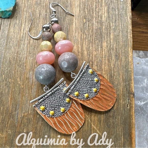 Rhodonite maxi chinky extra long dangle earrings - Picture 1 of 1